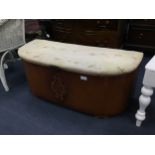 AN EARLY 20TH CENTURY BLANKET BOX AND A WHITE CANE CHAIR