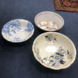 A LOT OF VARIOUS CERAMIC BASINS AND TWO DECORATIVE BOWLS
