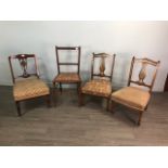 A PAIR OF MAHOGANY INLAID CHAIRS AND ANOTHER TWO CHAIRS