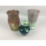 A STRATHERN ART GLASS VASE, MDINA VASE AND A VASART VASE