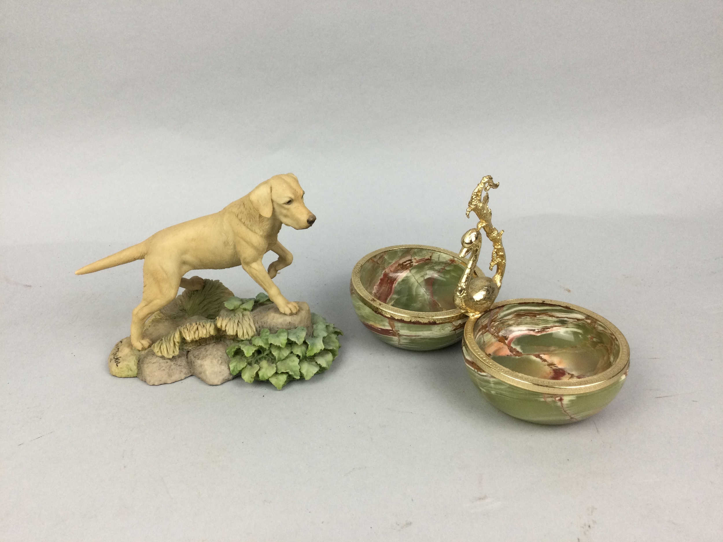 CAPODIMONTE FIGURAL TABLE LAMP, ANOTHER TABLE LAMP, A NUT DISH AND A FIGURE OF A DOG - Image 3 of 3