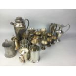A LOT OF PLATED AND PEWTER TANKARDS