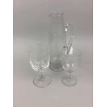 A VICTORIAN GLASS WINE JUG AND OTHER GLASSES