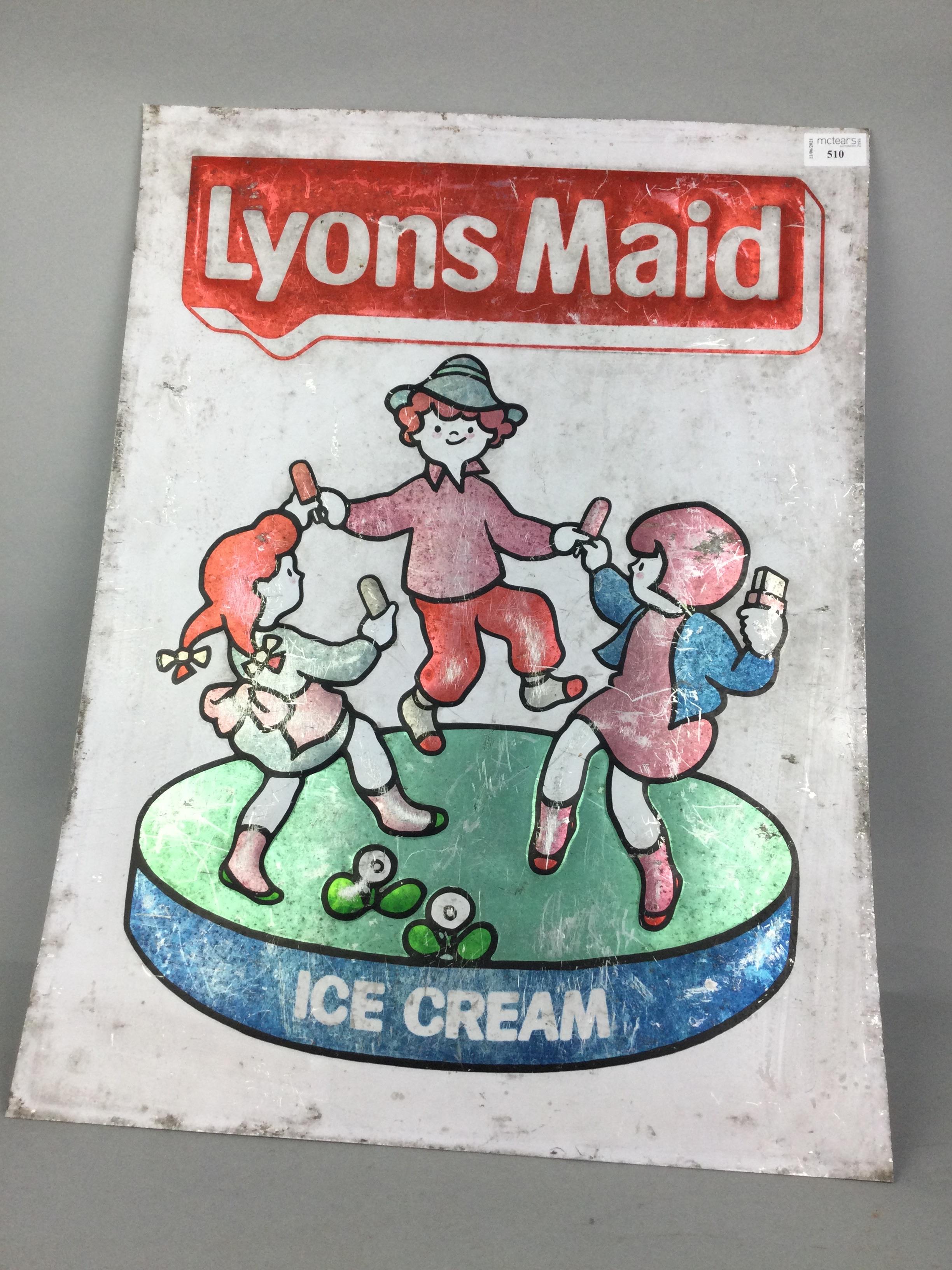A VINTAGE 'LYONS MAID ICE CREAM' METAL ADVERTISEMENT SIGN