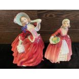 A LOT OF FIVE ROYAL DOULTON FIGURES INCLUDING TWO FIGURES OF 'JANET'
