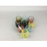 A HARLEQUIN SET OF NINE ‘MOSER’ SPIRIT GLASSES