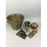A BRASS PLANTER ALONG WITH OTHER BRASS WARE