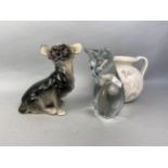 A DAUM GLASS MODEL OF A CAT AND OTHER CERAMICS