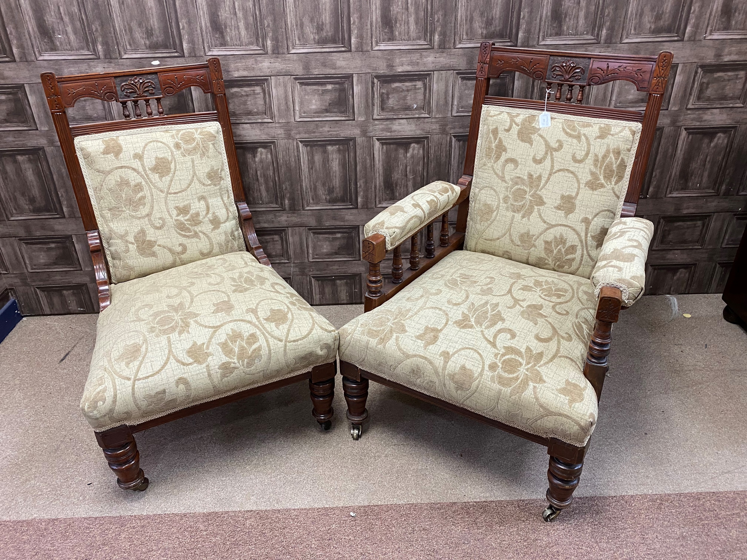 A PAIR OF LATE VICTORIAN ARMCHAIRS