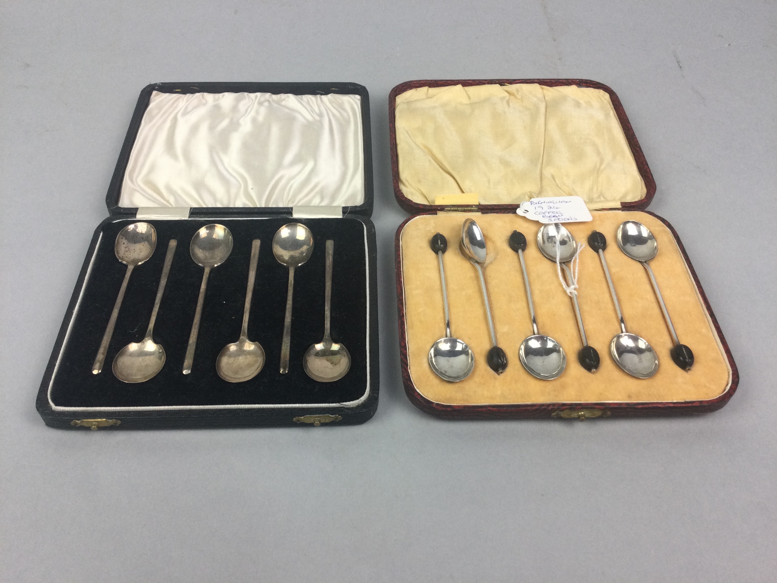 A LOT OF TWO SETS OF SILVER COFFEE SPOONS