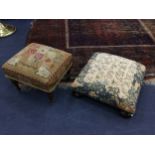 A 19TH CENTURY MAHOGANY FOOTSTOOL AND ANOTHER FOOTSTOOL