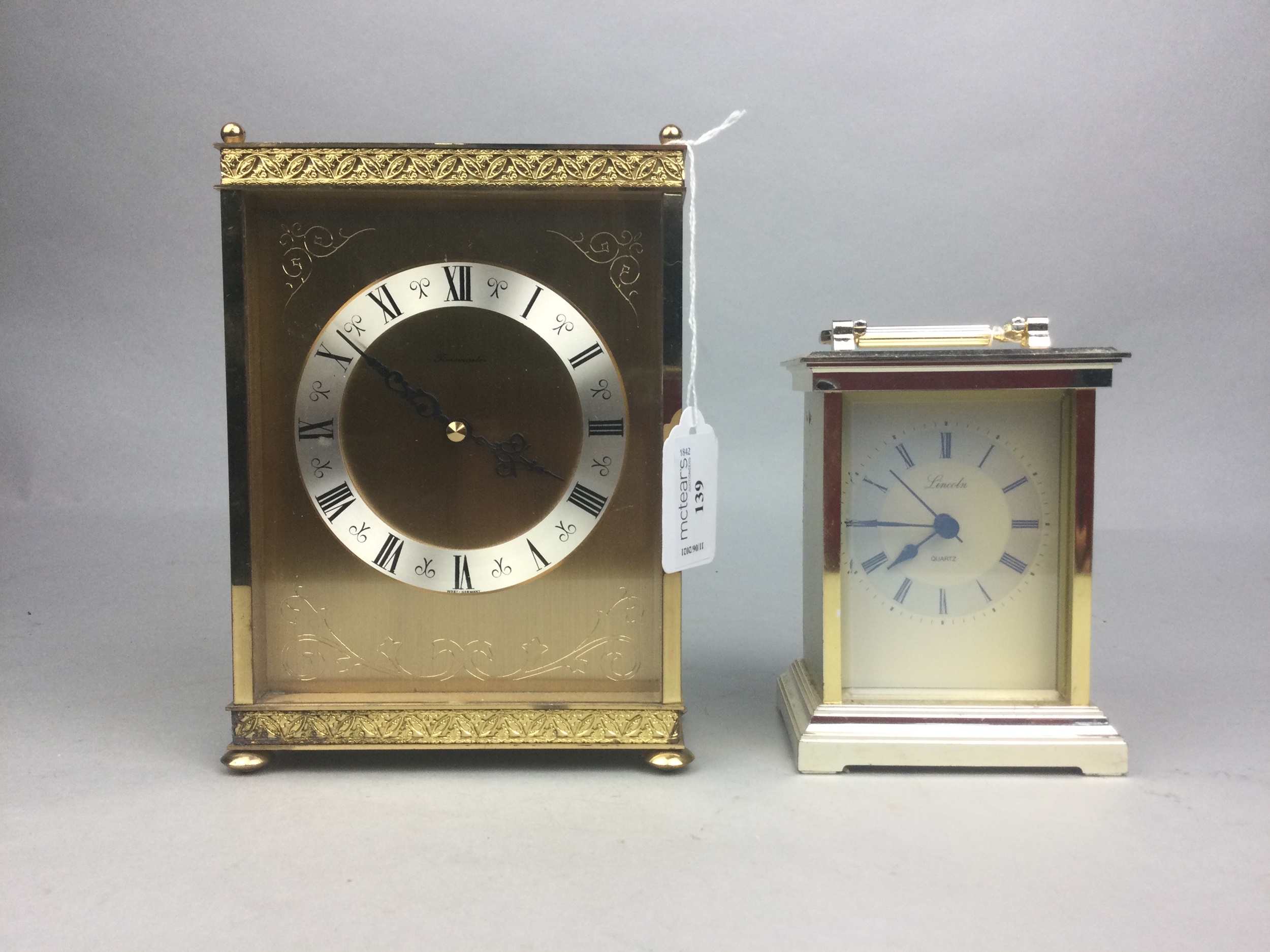 A TIMEMASTER GILT MANTEL CLOCK AND ANOTHER - Image 2 of 2