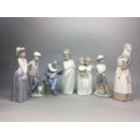 A LLADRO FIGURE OF A GIRL WITH A LAMB AND FIVE OTHER FIGURES