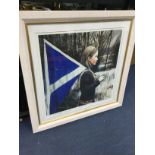 GIRL WITH SALTIRE, A COLOUR PRINT AFTER GERARD BURNS