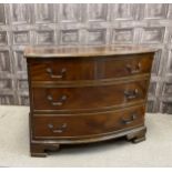 A MAHOGANY BOW FRONTED CHEST OF THREE DRAWERS