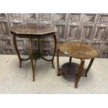 A MAHOGANY OCTAGONAL OCCASIONAL TABLE AND A TWO TIER OCCASIONAL TABLE