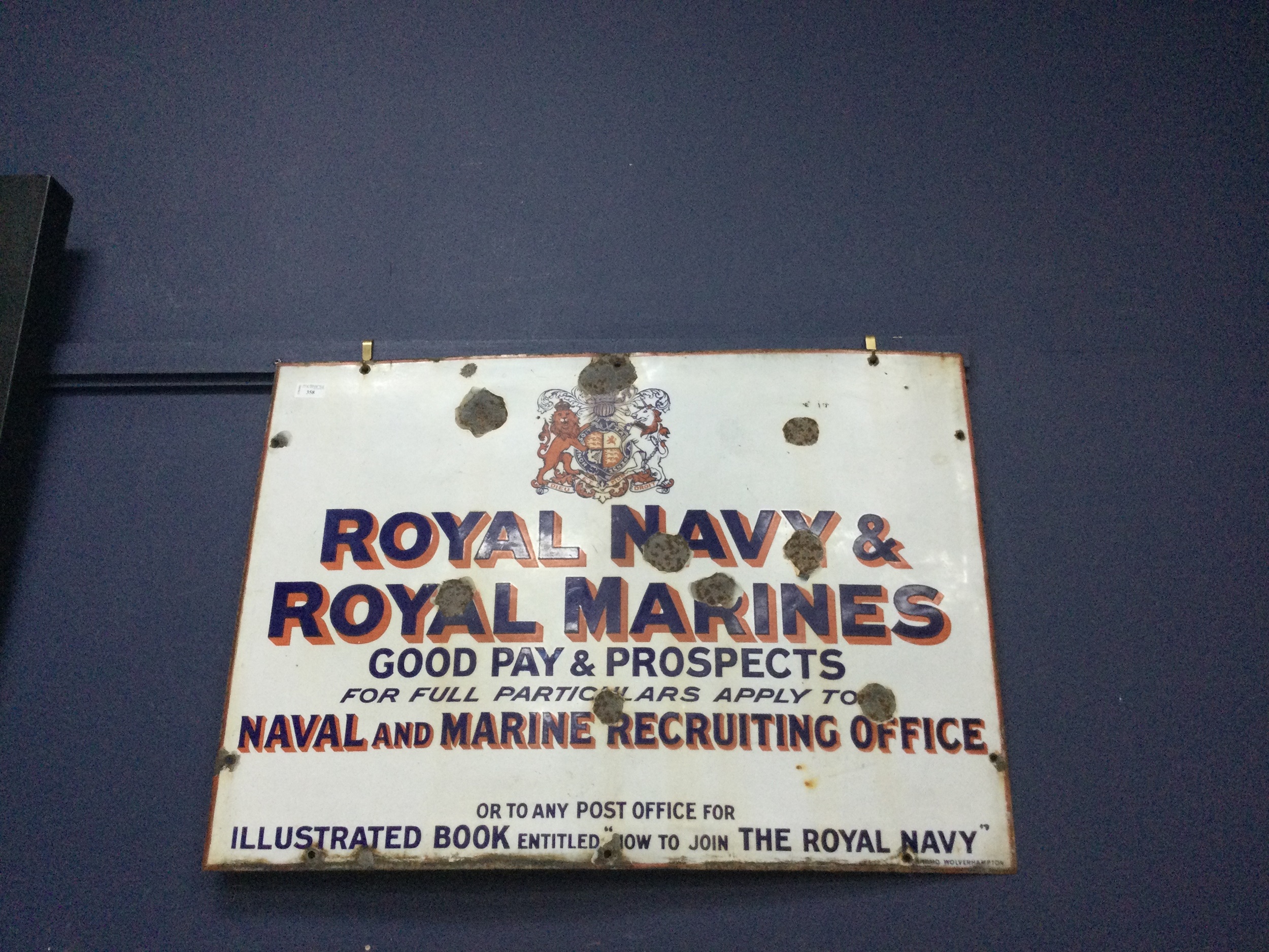 AN ENAMELLED ROYAL NAVY & MARINES RECRUITMENT SIGN