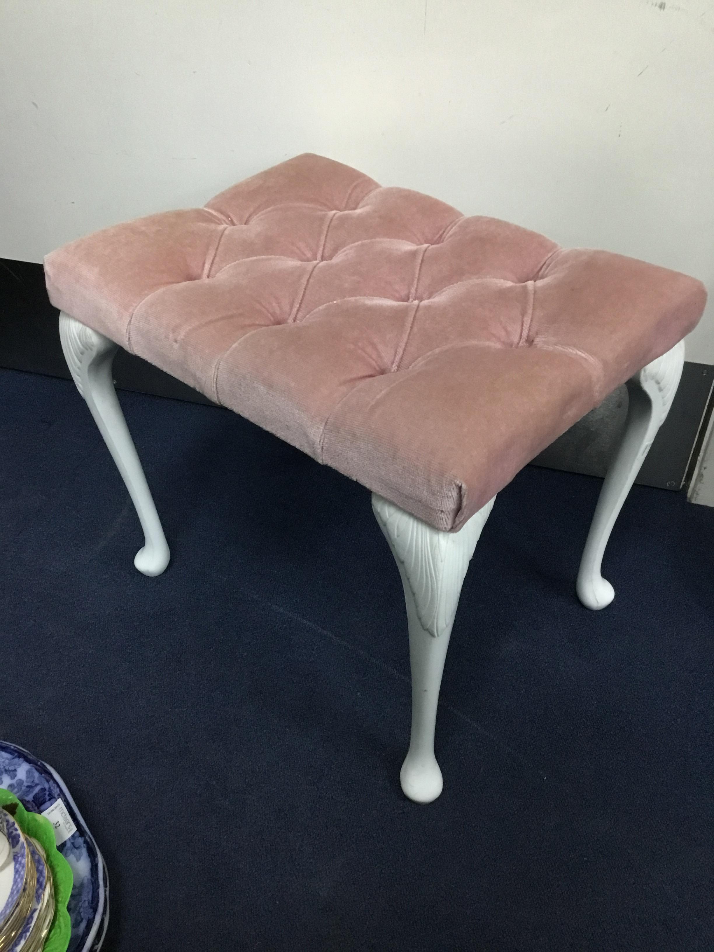 A MODERN PINE COFFEE TABLE AND AN UPHOLSTERED WHITE PAINTED DRESSING STOOL - Image 2 of 2