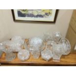 A PAIR OF CRYSTAL LIDDED JARS AND OTHER CRYSTAL