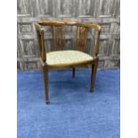 AN EDWARDIAN INLAID MAHOGANY TUB CHAIR