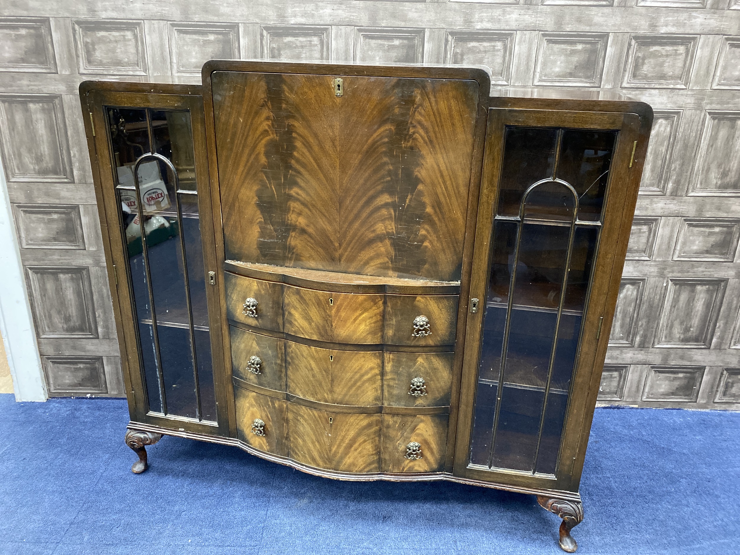 A MAHOGANY SECRETAIRE DISPLAY CABINET