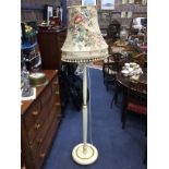 A PAINTED FLOOR LAMP WITH SHADE AND ANOTHER LAMP