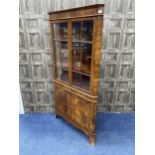 A MAHOGANY REPRODUCTION CORNER DISPLAY CABINET