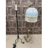 AN OAK FLOOR LAMP AND TWO OTHER LAMPS