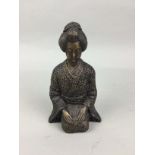 A BRONZE FIGURE OF A KNEELING GEISHA