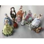 A LOT OF ROYAL DOULTON, COALPORT, LLADRO AND OTHER FIGURES