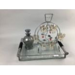 AN ART DECO CHROME AND GLASS RECTANGULAR TRAY AND OTHER ITEMS