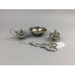 A PAIR OF SILVER PLATED GRAPE SCISSORS AND OTHER PLATED ITEMS