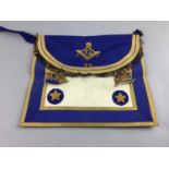 A MASONIC APRON IN WOOD CARRY CASE