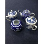 A PAIR OF 20TH CENTURY CHINESE BLUE AND WHITE LIDDED CUPS AND OTHER ITEMS