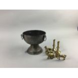 A VICTORIAN CIRCULAR POT STAND, BRASS AND OTHER ITEMS