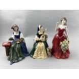 A ROYAL DOULTON FIGURE OF 'AT EASE' AND SIX OTHERS