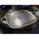 A SHEFFIELD PLATE TWO HANDED TRAY