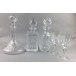 A LOT OF FOUR CRYSTAL DECANTERS, GLASSES AND CRYSTAL