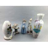 AN ITALIAN POTTERY VASE, THREE FIGURES AND OTHER CERAMICS