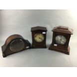 A MAHOGANY MANTEL CLOCK AND TWO OTHERS