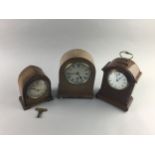 AN OAK CASED MANTEL CLOCK AND TWO OTHERS