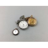 A VICTORIAN SILVER OPEN FACED POCKET WATCH AND TWO OTHER POCKET WATCHES