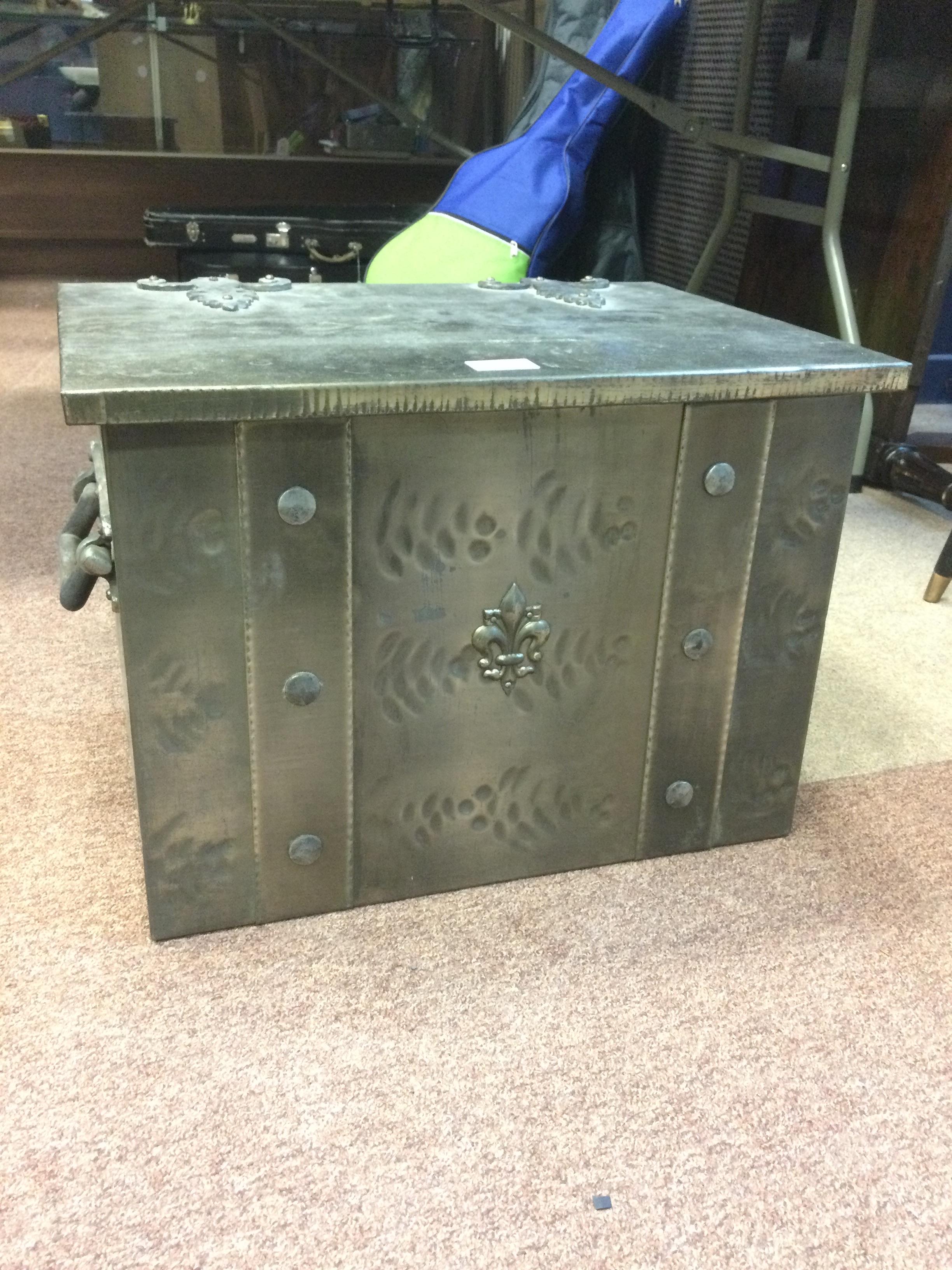 A METAL FUEL BIN, A NEEDLEWORK TABLE AND SCALES - Image 2 of 3