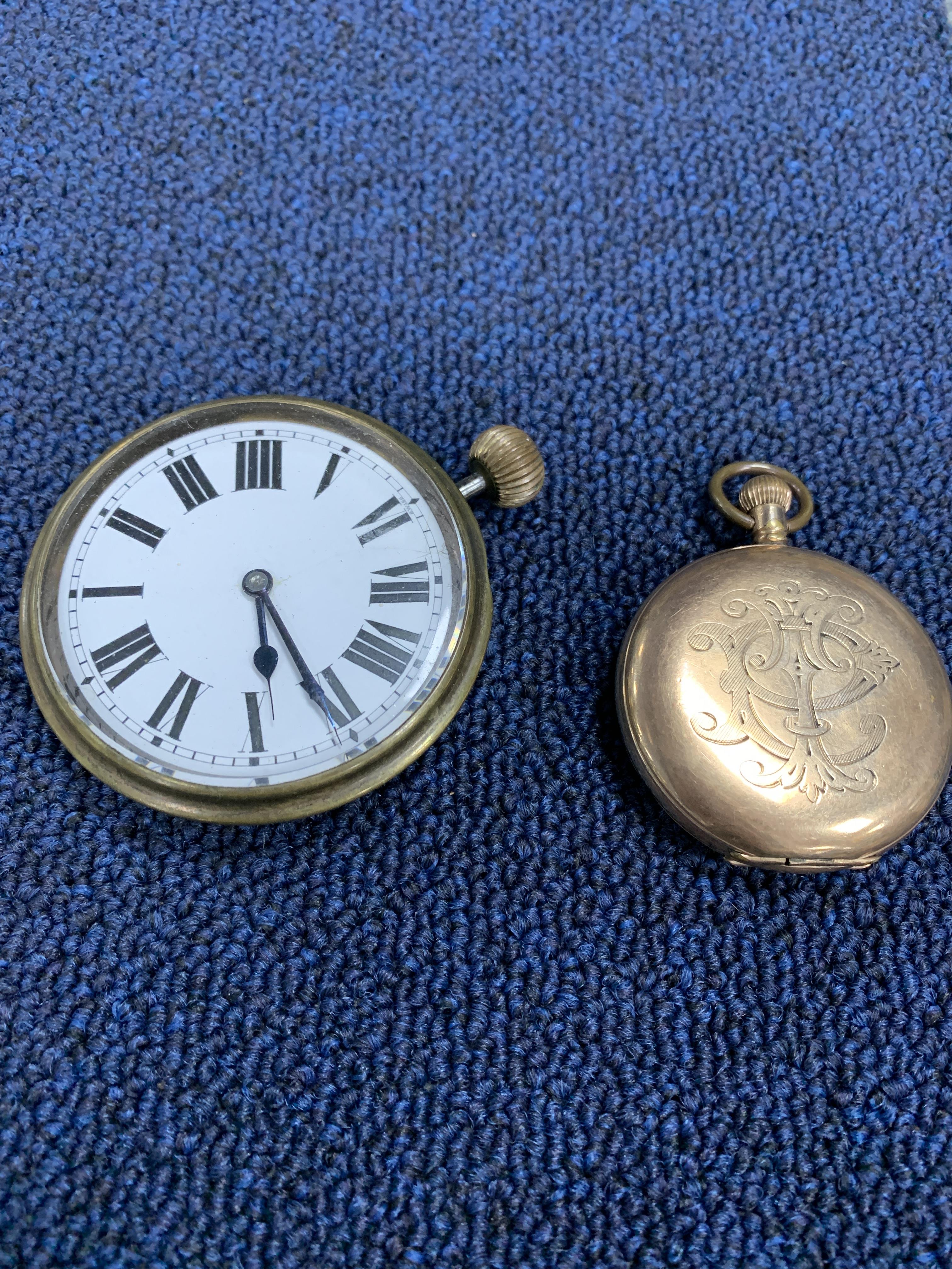 A VICTORIAN POCKET WATCH BY WALTHAM IN A GOLD PLATED CASE AND A TRAVELLING TIMEPIECE