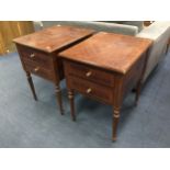 A PAIR OF MAHOGANY BEDSIDE TABLES