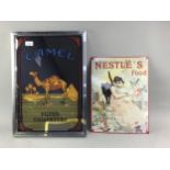 A CAMEL CIGARETTES ADVERTISEMENT MIRROR, ALONG WITH A NESTLE EXAMPLE