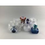 A MDINA GLASS VASE AND OTHER GLASS OBJECTS