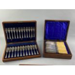 A LOT OF SILVER PLATED FISH CUTLERY IN FITTED CASES