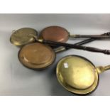 A LOT OF THREE BRASS BED WARMING PANS