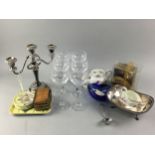 SIX CRYSTAL HOCK GLASSES, TEA WARE NAD OTHER ITEMS